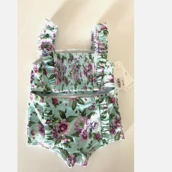 JANIE & JACK 2-Piece Bikini Set Floral Ruffles Smocked Swim UPF50 Size 5 NWT